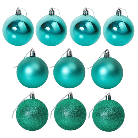 Kit 10 Bolas De Natal Mista Glitter, Fosca E Lisa 6cm - Verde Turquesa