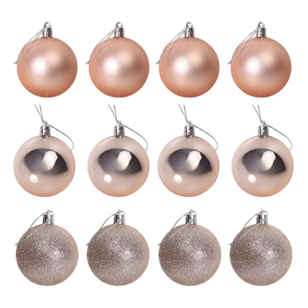 Kit 12 Bolas De Natal Mista Glitter, Fosca E Lisa 5cm - Rosê