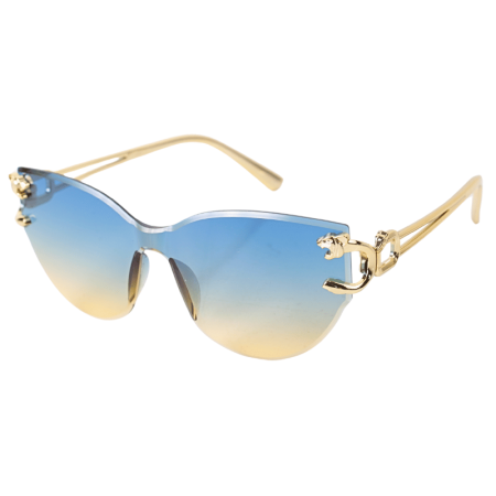Óculos de Sol Dourado com Lente em Degradê Azul 14cm x 14,5cm