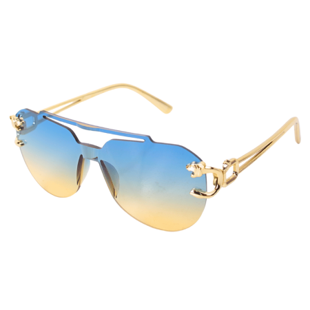 Óculos de Sol Dourado com Lente em Degradê Azul 14cm x 14cm